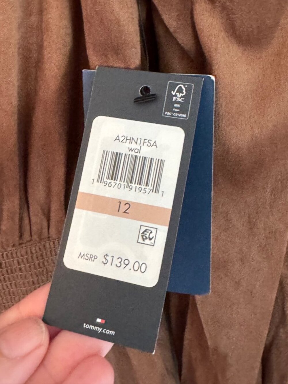 Tommy Hilfiger Women's 12 Faux Suede Dress Walnut Brown Ruffle Tie NWT - Picture 5 of 10